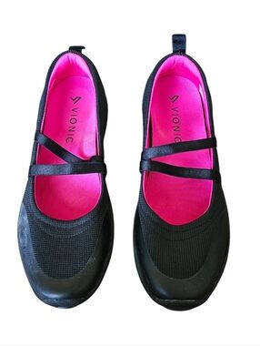 Vionic Black Mary Jane Flats with Hot Pink Insole